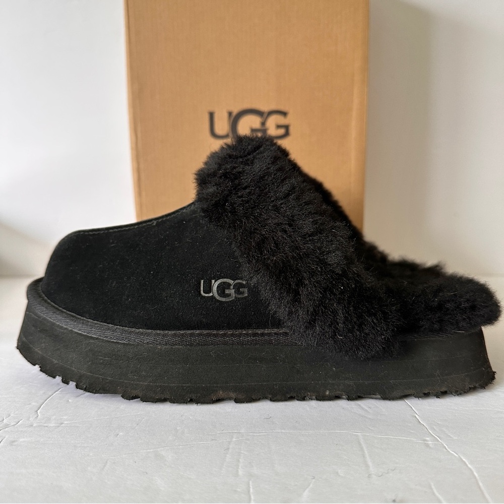 UGG Disquette Platform Slippers Sheepskin And Suede Women's Size 9 Black 1122550 - Picture 3 of 14